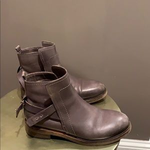 Costume National gray wraparound strap low boots